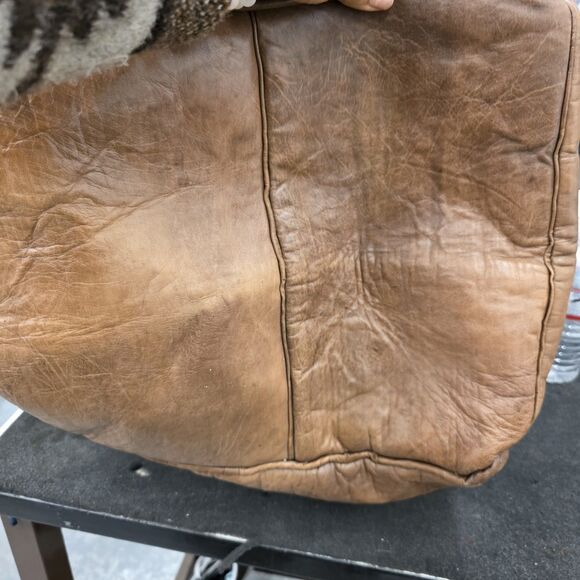 Genuine Leather Boho Light Brown Tan Pouf COVER Home Decor 16.5x15x10 in. Approx - Picture 5 of 6